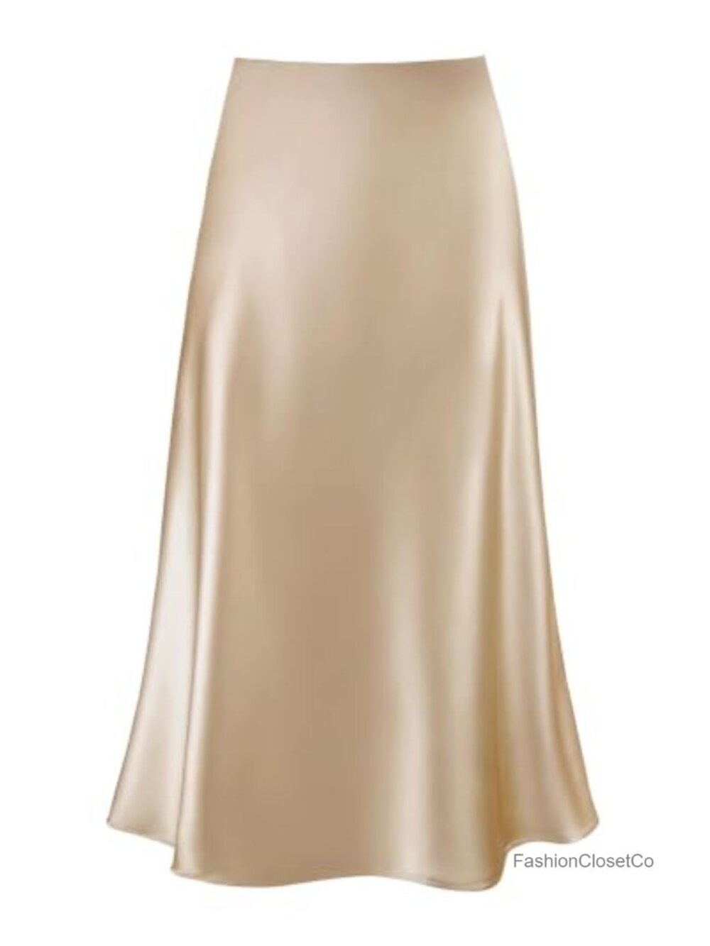 Satin Midi Skirt High Waisted A-Line Flowy Hem Women's Long Skirt